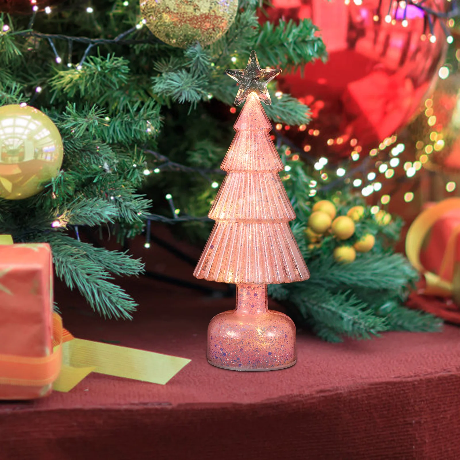 

Mini Candy Colored LED Christmas Tree Operated Glowing Xmas Tabletop Night Light Desk Shelf Decor Plastic Christmas Tree