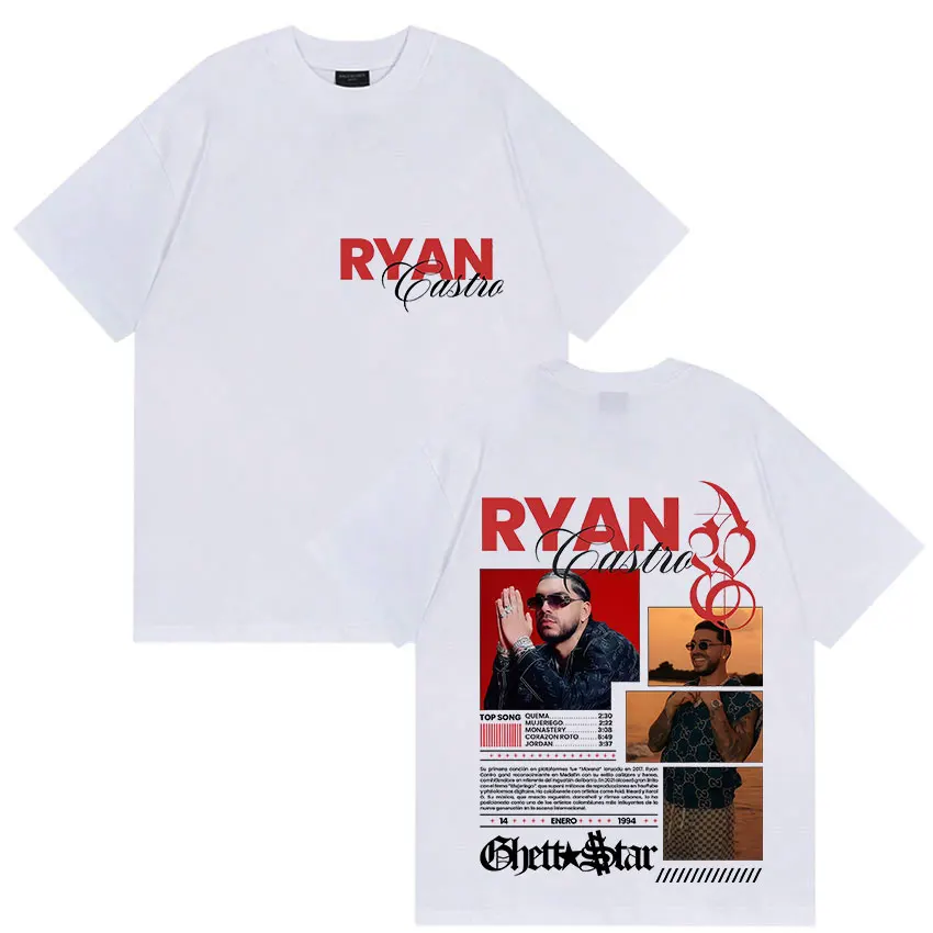 مغني الراب ريان كاسترو جولة الألبوم 2025 الجرافيك تي شيرت ملابس للرجال موضة المتضخم تي شيرت الهيب هوب القوطية قصيرة الأكمام تي شيرت #2