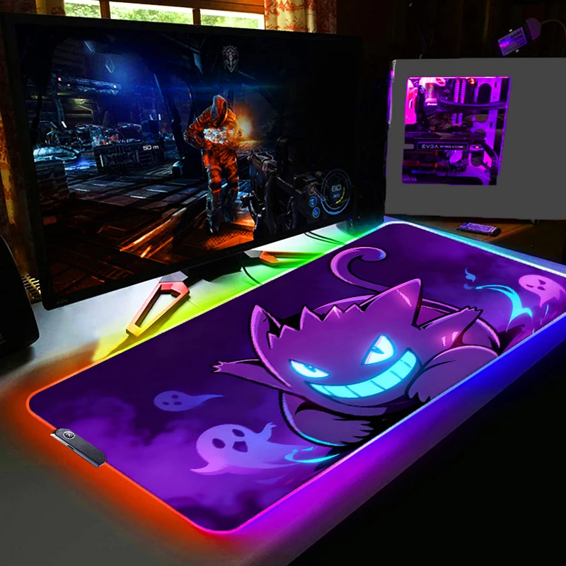 RGB Mouse Pad Pokemon Pikachu Backlight Large PC Computer Gamer Gaming Accessories LED Mousepad Keyboard Desk Mat Carpet