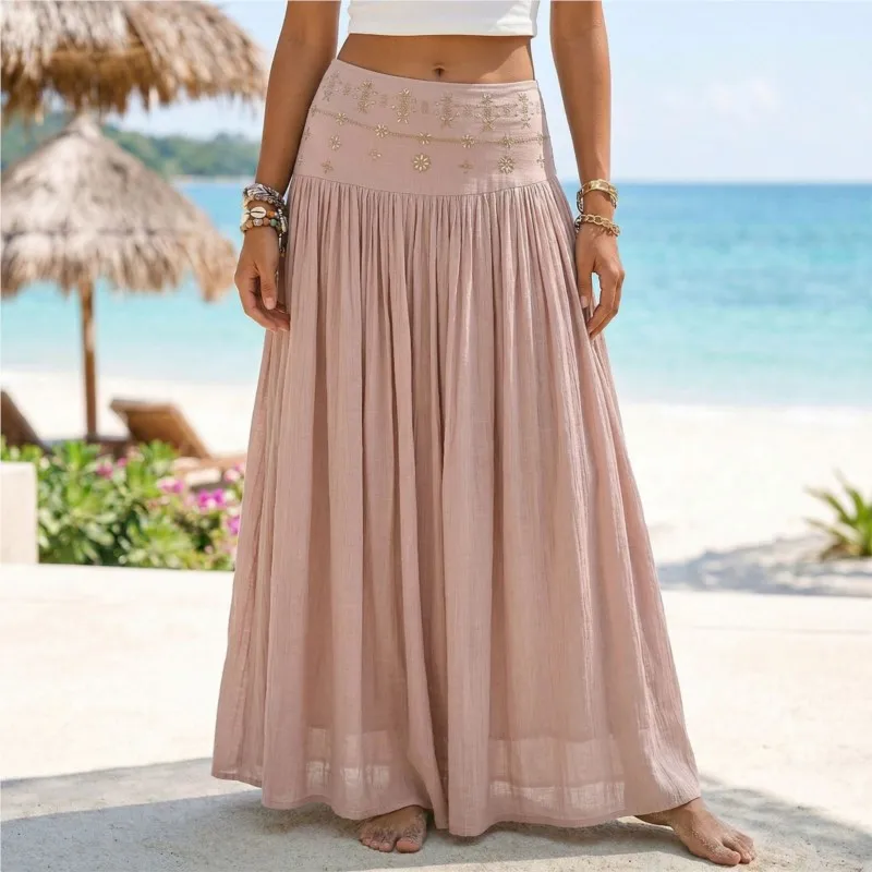 2026 New Summer Women's Skirt With Fashionable And Comfortable Waist Print Simple Bohemian Style Retro Versatile Elegant Skirt