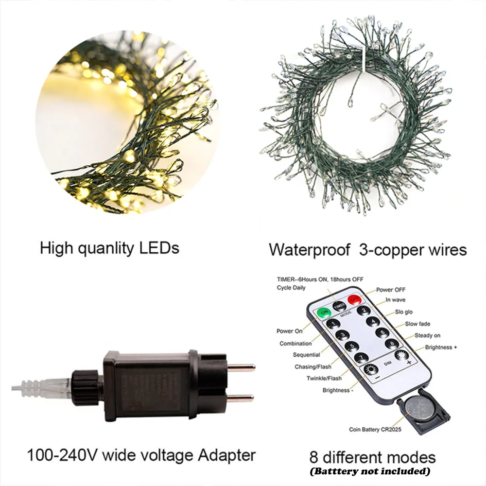 18M Cluster LED Christmas String Lights Outdoor Decoration Garden Tree Waterproof Lamp For Halloween Party Home holiday Lighting