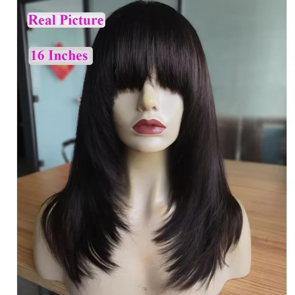 Amethyst 3/27 Blonde Straight Bob Wig with Bangs Human Hair for Women Full Machine Made Scalp Top Wig Brazilian Ombre Layer Cut