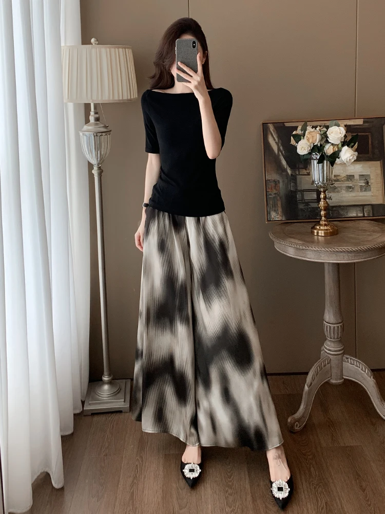 

Женский летний комплект: футболка с коротким рукавом и широкие брюки с цветочным принтом, повседневный модный костюм-двойка для стройности