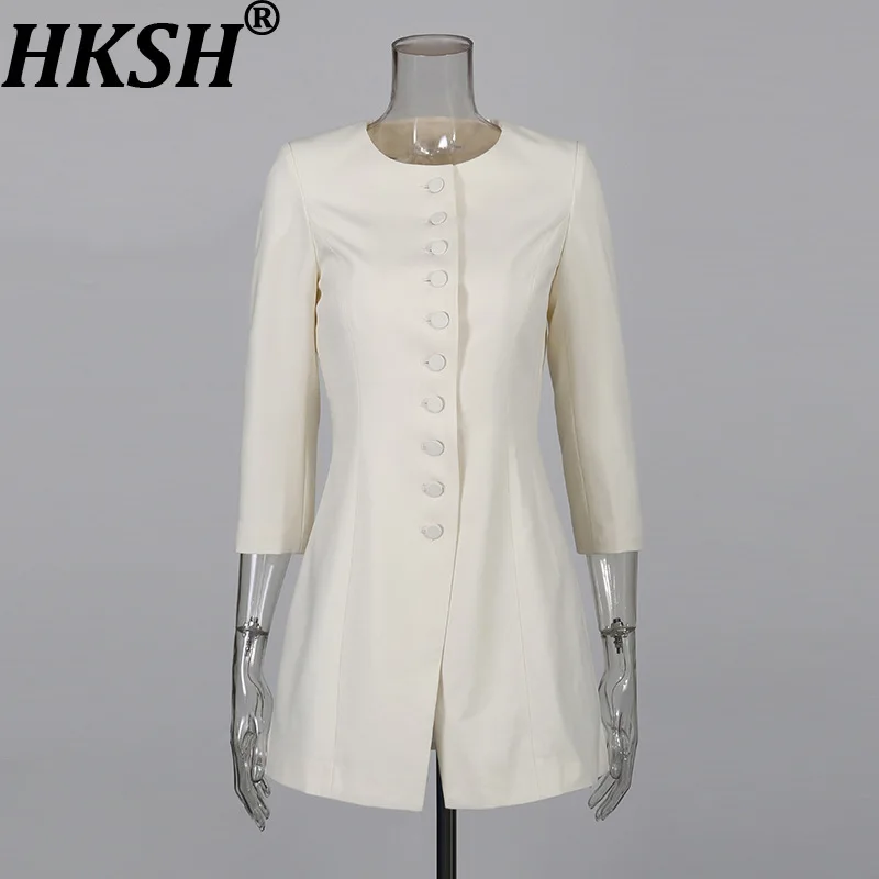 HKSH Women Blazer French Style Casual Single Breasted O-Neck Nine Quarter Sleeves Design Niche Elegant Fashion Suit-Coat HK27290