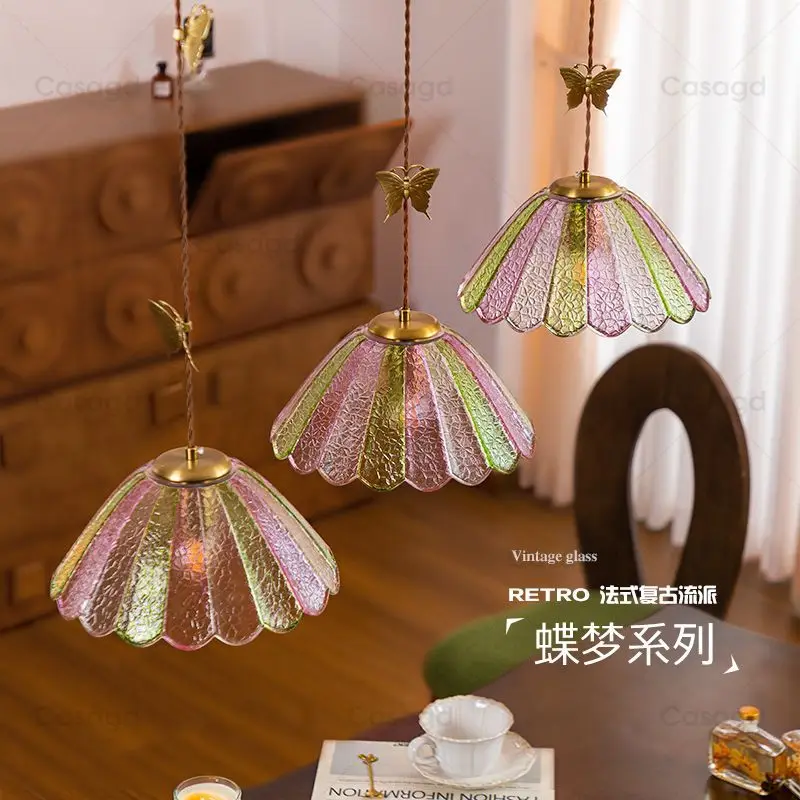 

Medieval Butterfly Dream Restaurant Pendant Light Colorful Ice Crack Dreamy Home Hanging Line Light Retro Bar Butterfly Light
