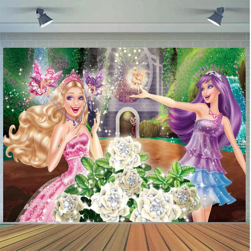 Disney Princess Barbie Poster Photography Background Backdrop Girl Birthday Party Decor Photo Studio Wallpaper Banner Custom