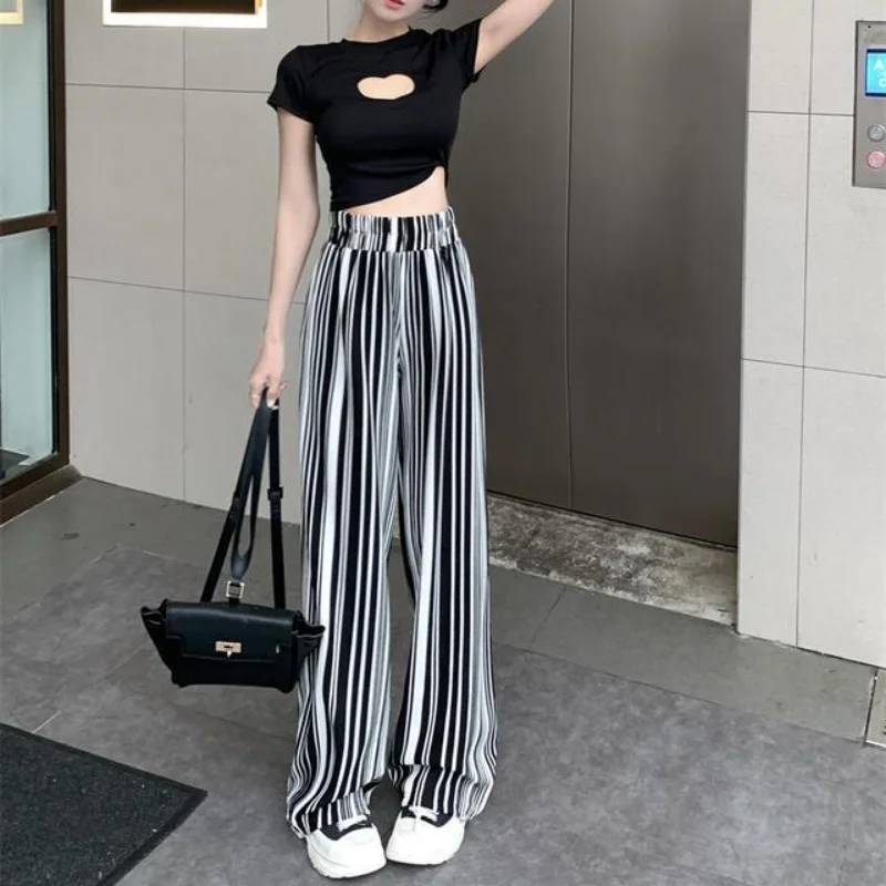 

Striped Pleated Wide-legged Pants High Waisted Women Trouser Spring Summer Streetwear Sweatpants Harajuku Y2k Pant Casual Korean