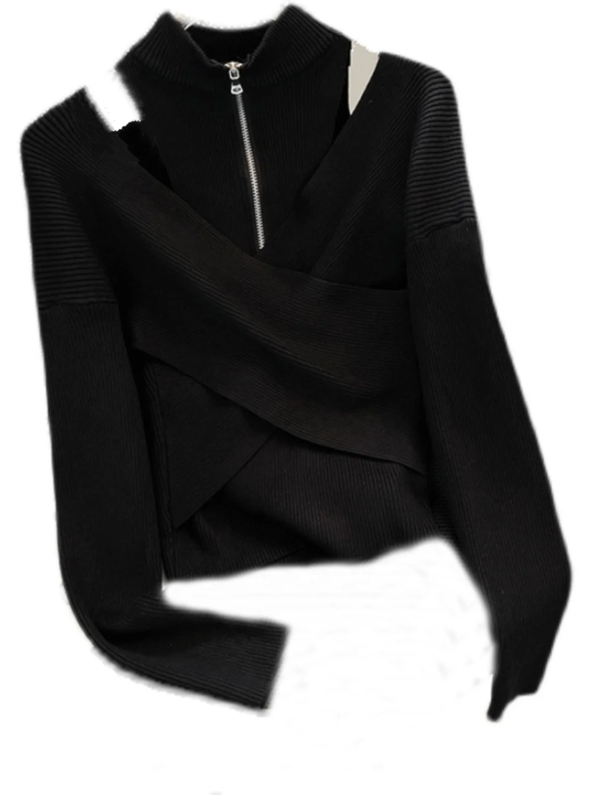 ربيع الخريف oulder Bared المرأة محبوك سترة سستة f عالية طوق قاعدة طبقة العصرية طويلة Sve انبعاث الدفء #5