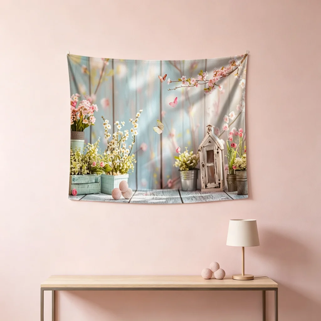 1PC Cherry Blossom Room Print Backdrop Banner, Bedroom Photo Background, Polyester Wall Hanging, Home Decor, Wall Art