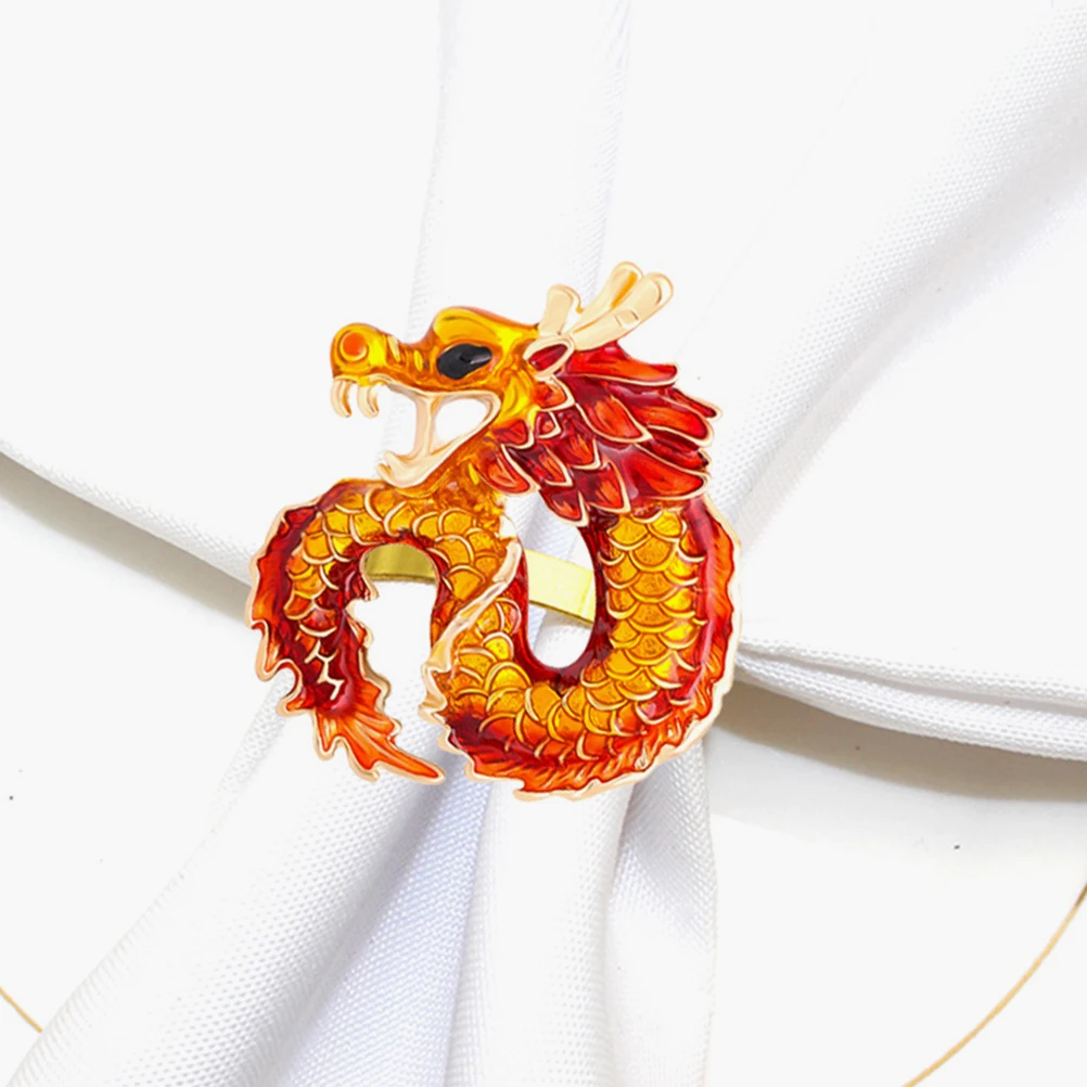 

4 Pcs Dragon Napkin Rings Metal Buckles Table Decor Serviette Holders Wedding Holiday New Year Dining Kitchen Bar Accessories
