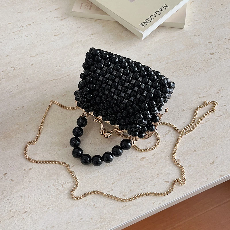 Luxuriöse Designer-Damentasche, handgefertigte Perlen-Tasche, neue Ketten-Schulter-Crossbody-Tasche, Mini-Lippenstift-Etui, Vintage-Perlen-Abendtasche – Detail 24