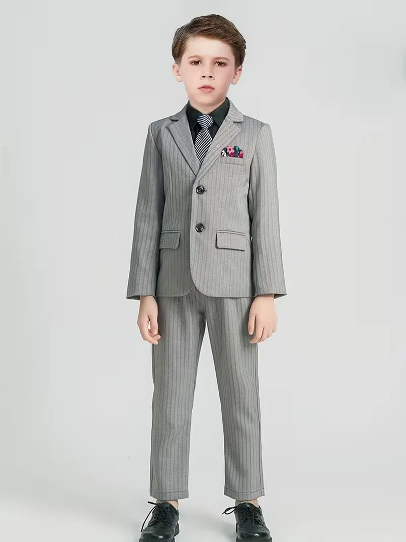 90-170 Gentleman Kids Spring 4Pieces/Set Jacket Vest Pants Tie Wedding Suit School Boys Host Photography Dress Children Costume