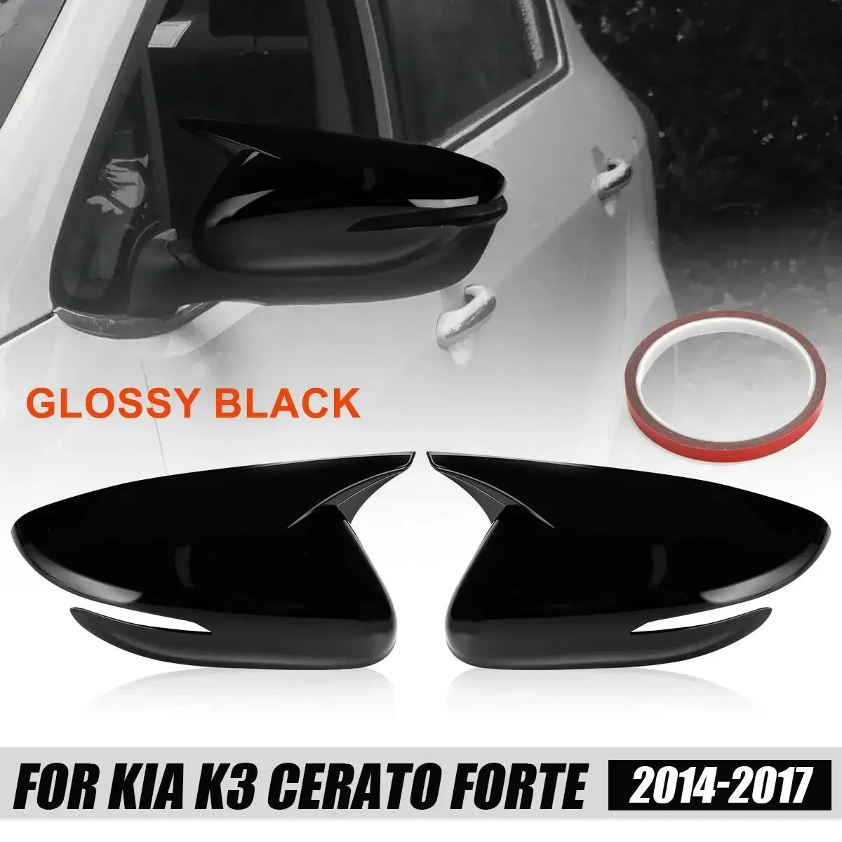 2PCS ABS Auto Car Body Side Door Rearview Mirror Cover Cap Shell Housing Sticker Trim For For Kia K3 Cerato Forte 2014-2017