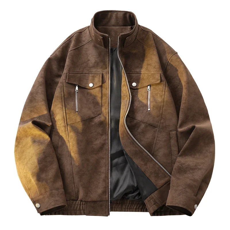 

Bomber Jacket Men Work Leather Jacket New Autumn Winter American Vintage Casual Suit Jacket Trendy Streetwear Outwear PY733