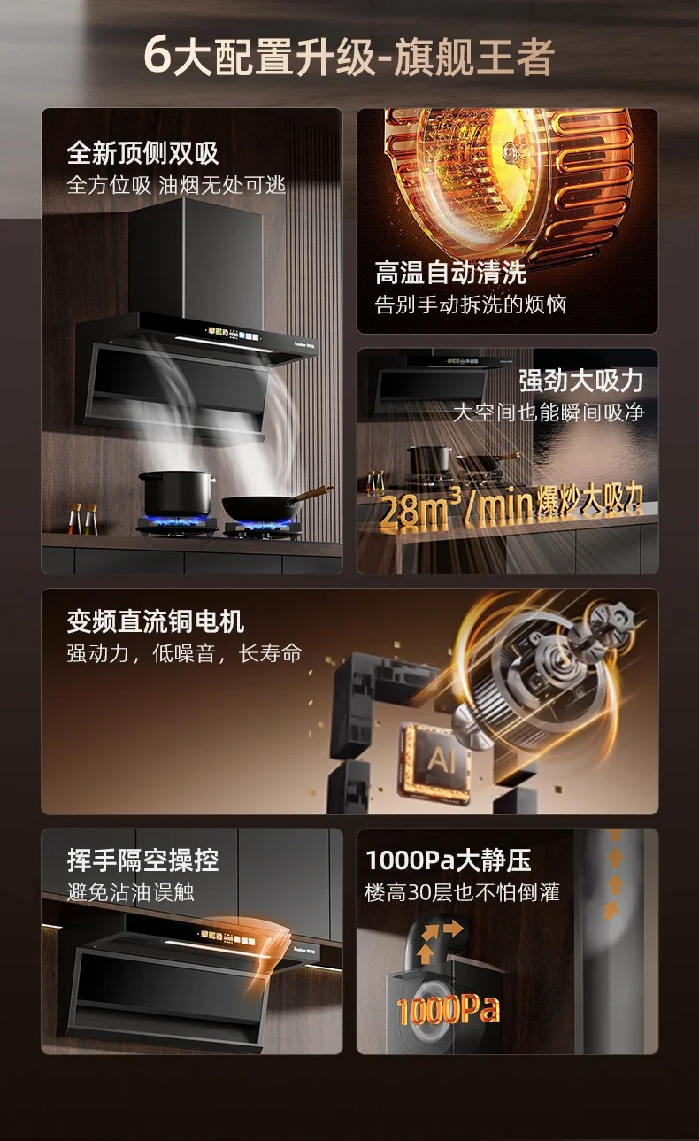 220 فولت Royalstar شفاط المطبخ الاستخدام المنزلي الجانب العلوي المزدوج شفط قوة قوية المطبخ التهوية هود العاكس DAW #5