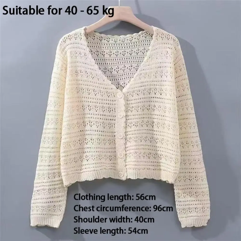 Moda oco para fora cardigan de malha com decote em v manga longa à prova de sol topos casuais finos outwear feminino