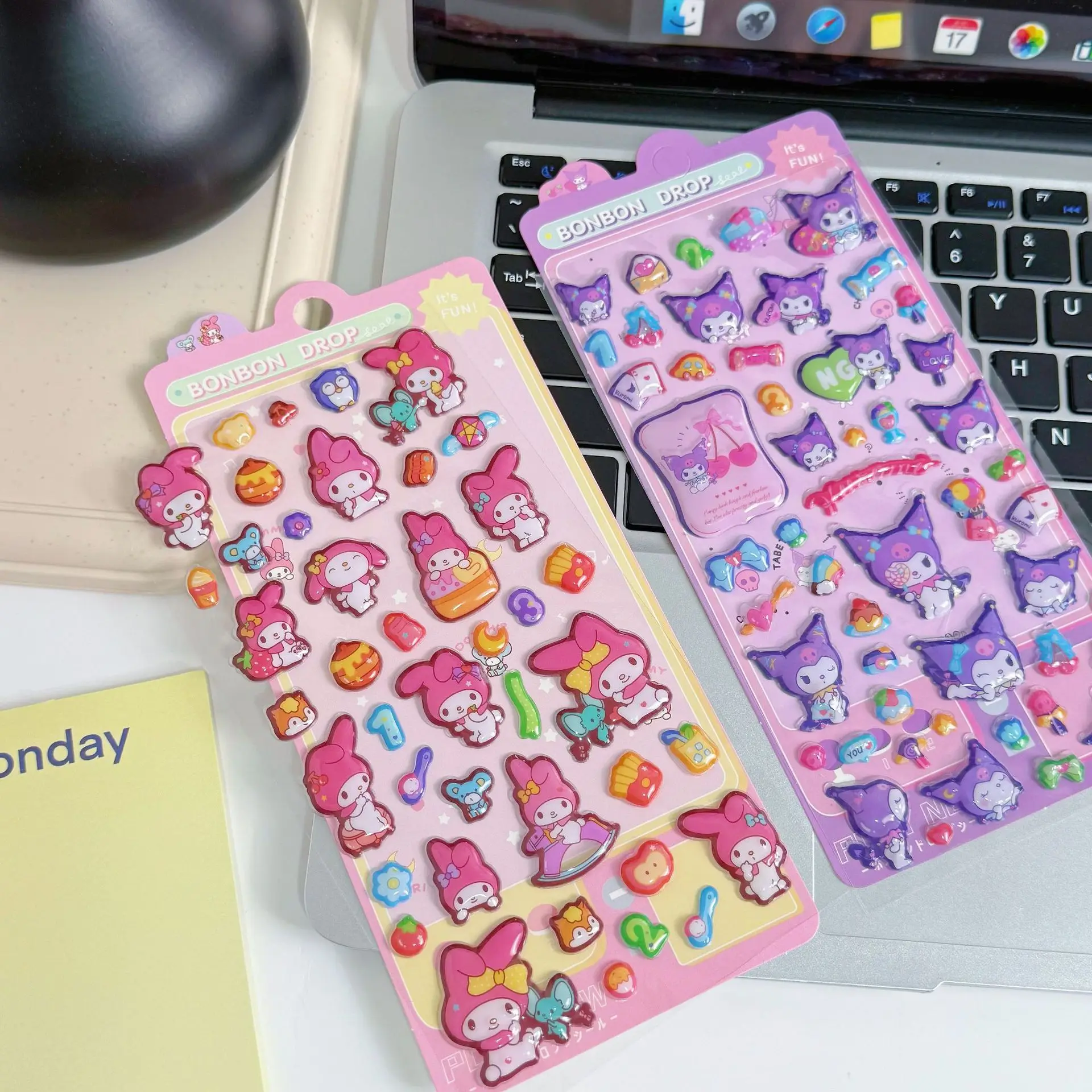 Cartoon 3D Relief Meileti Kuromi Aufkleber Spaß DIY Dekor Telefon Fällen Laptops Wasser Flaschen Nette Hohe Qualität Aufkleber Zubehör