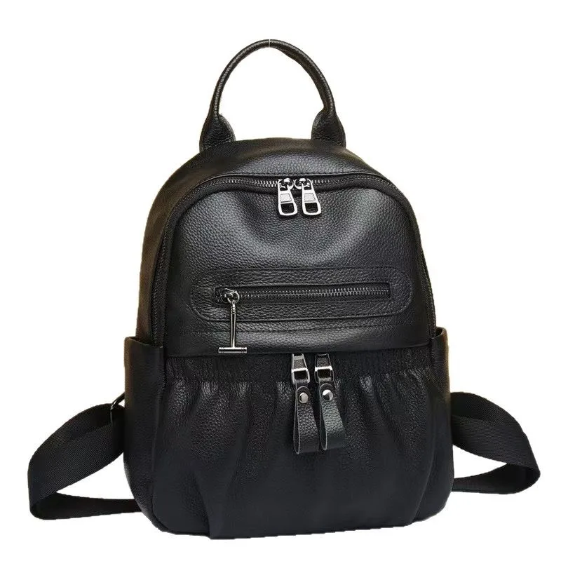 

Black Cow Leather Backpack Woman Fashionable Genuine Leather Travel Bags Ladies Daily School Bagpack