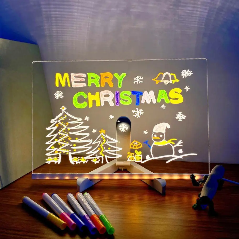 LED Lamp Acrylic Message Note Board Erasable USB Children‘s Drawing Board Bedroom Night Light Birthday Kids Gift