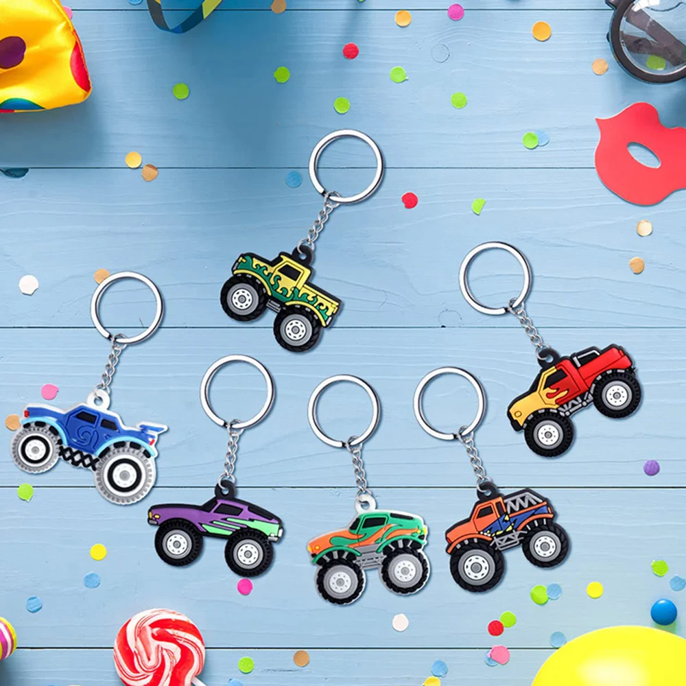 12pcs/set KeyChain for Kid Race Car Birthday Decorations Truck Rubber Party Keychain Children Gifts Supplies