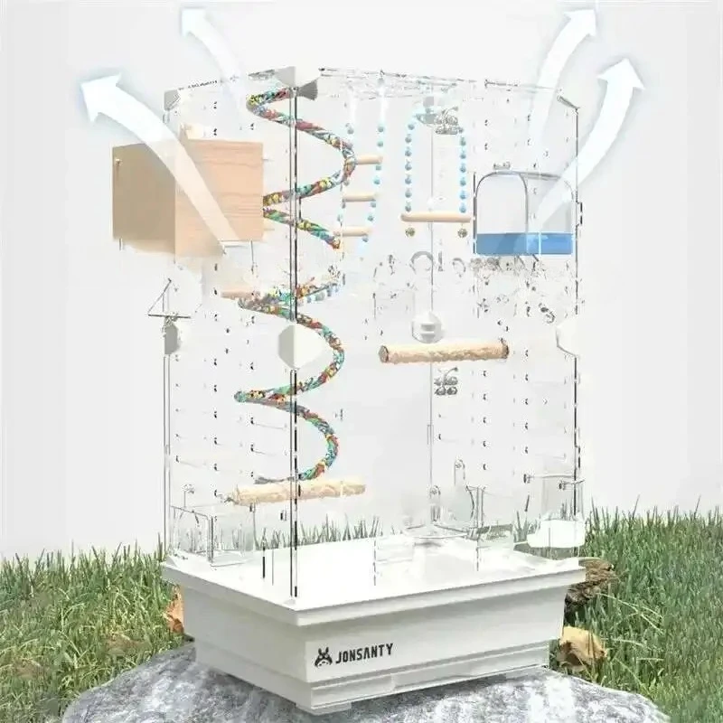 

Large Acrylic Splash-proof Breathable Birdcage Fully Transparent Ornamental Bird Cage Parrot Cage Budgie Cockatiel Luxury Villa
