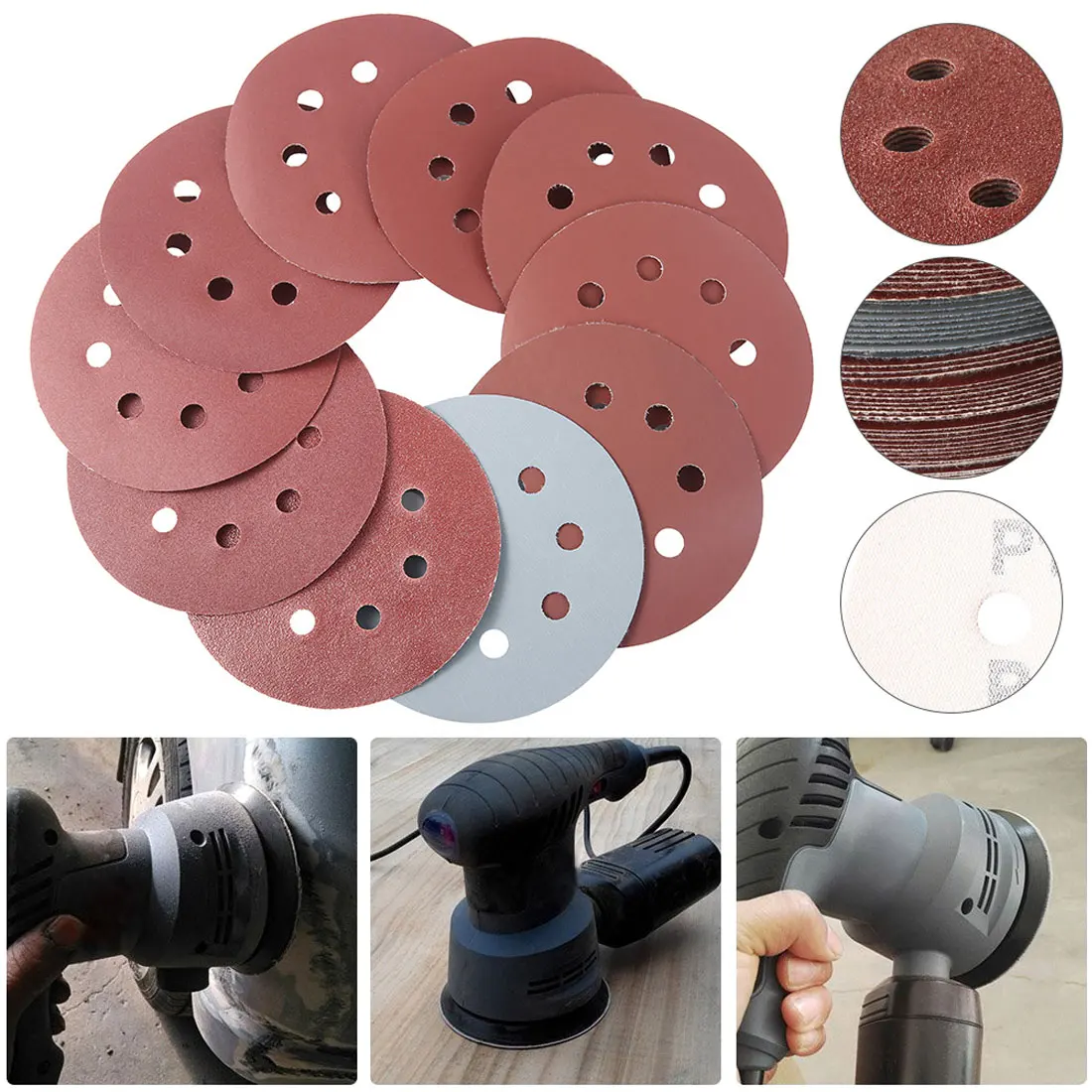 50pcs Sandpaper Round Shape Sanding Discs Hook Loop Sanding Paper Buffing Sheet Sandpaper 8 Hole Sander Polishing Pad 125mm