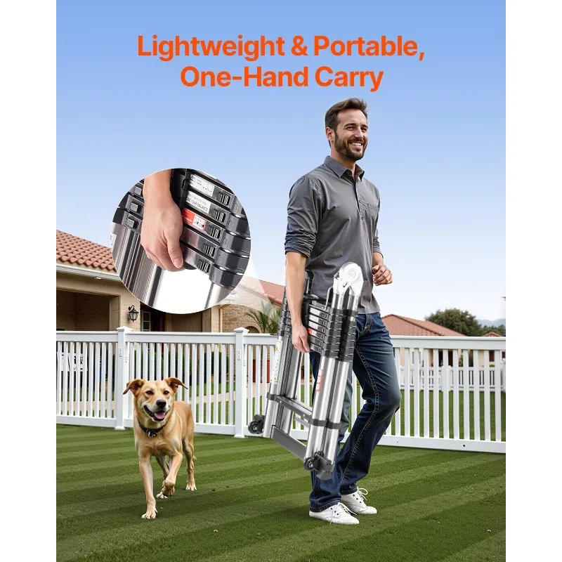 Telescoping Ladder A-Frame Stainless Steel Extension Step 16.5ft Portable Ladder