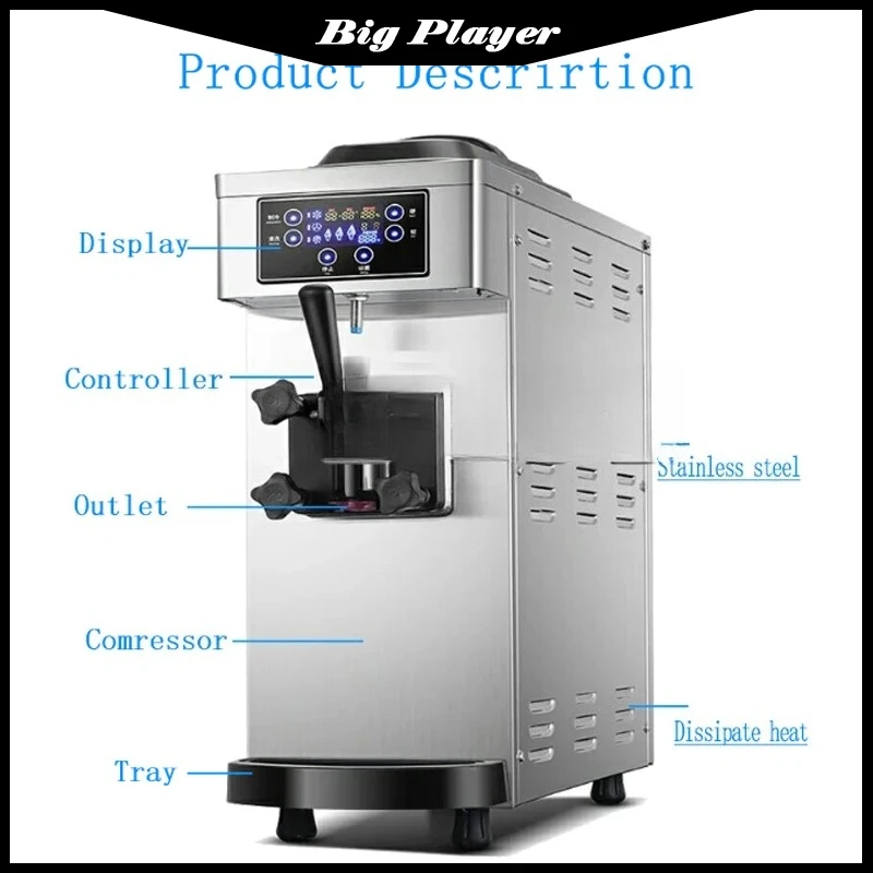 2025 New Stainless Steel Structure Portable Soft Ice Cream Machine Small Commercial Frozen Yogurt Machine