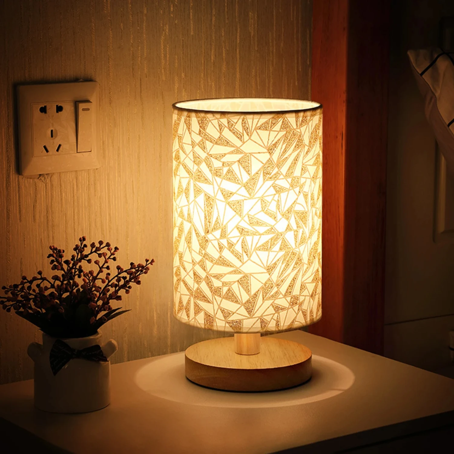 2/1PC Lampada da notte in legno massello Lampada da tavolo in lino Lampada da scrivania a LED Protezione per gli occhi Lampada da comodino Alimentata tramite USB accanto alla lampada Arredamento camera da letto