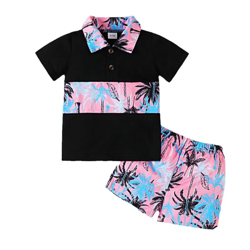 

Toddler Boy Shorts Set Summer Hawaiian Outfits Lapel Collar Short Sleeve Shirt 2 Piece Print Sets