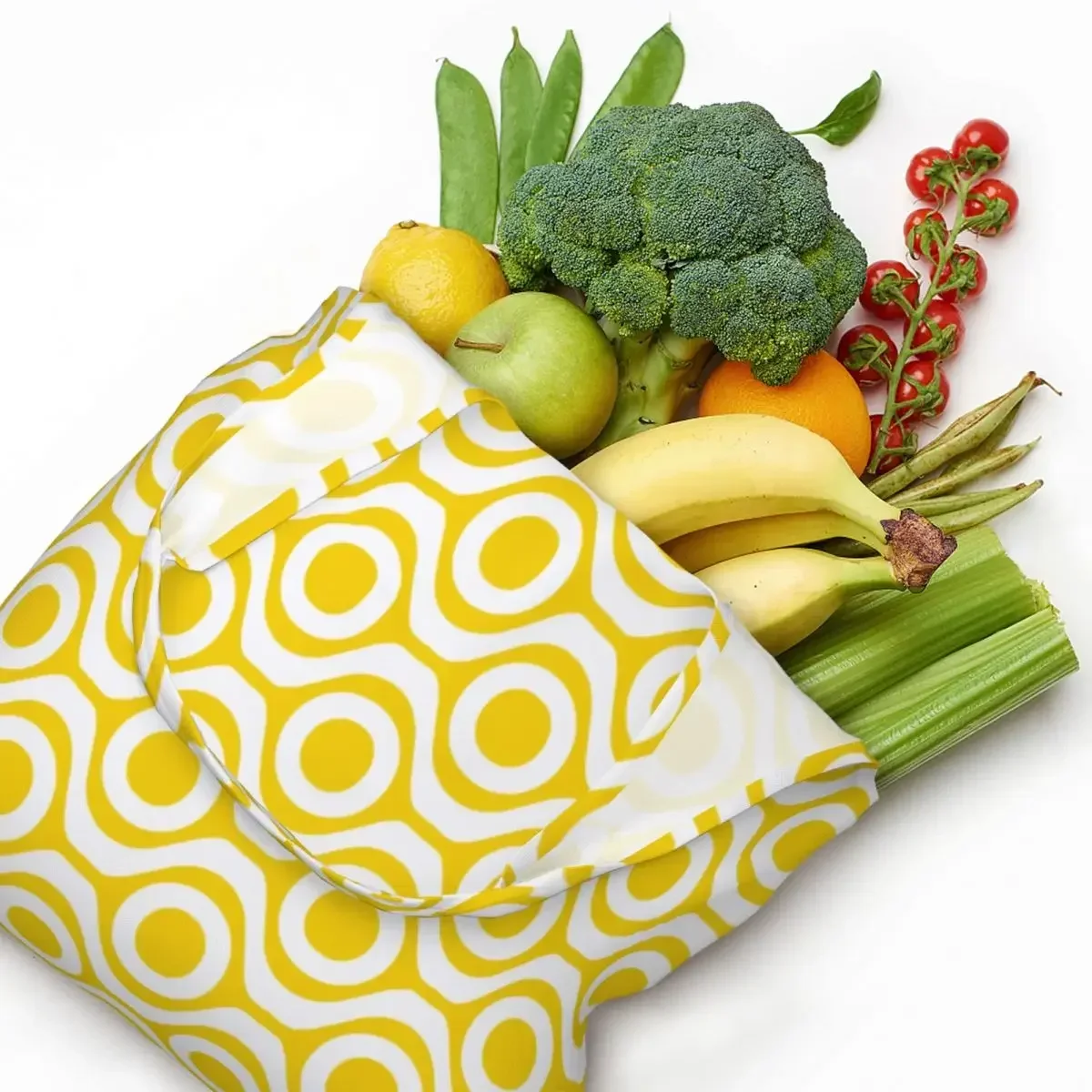 

Print Yellow Dot Wave Retro Pattern Shopping Tote Bags Recycling Canvas Shopper Shoulder Handbag