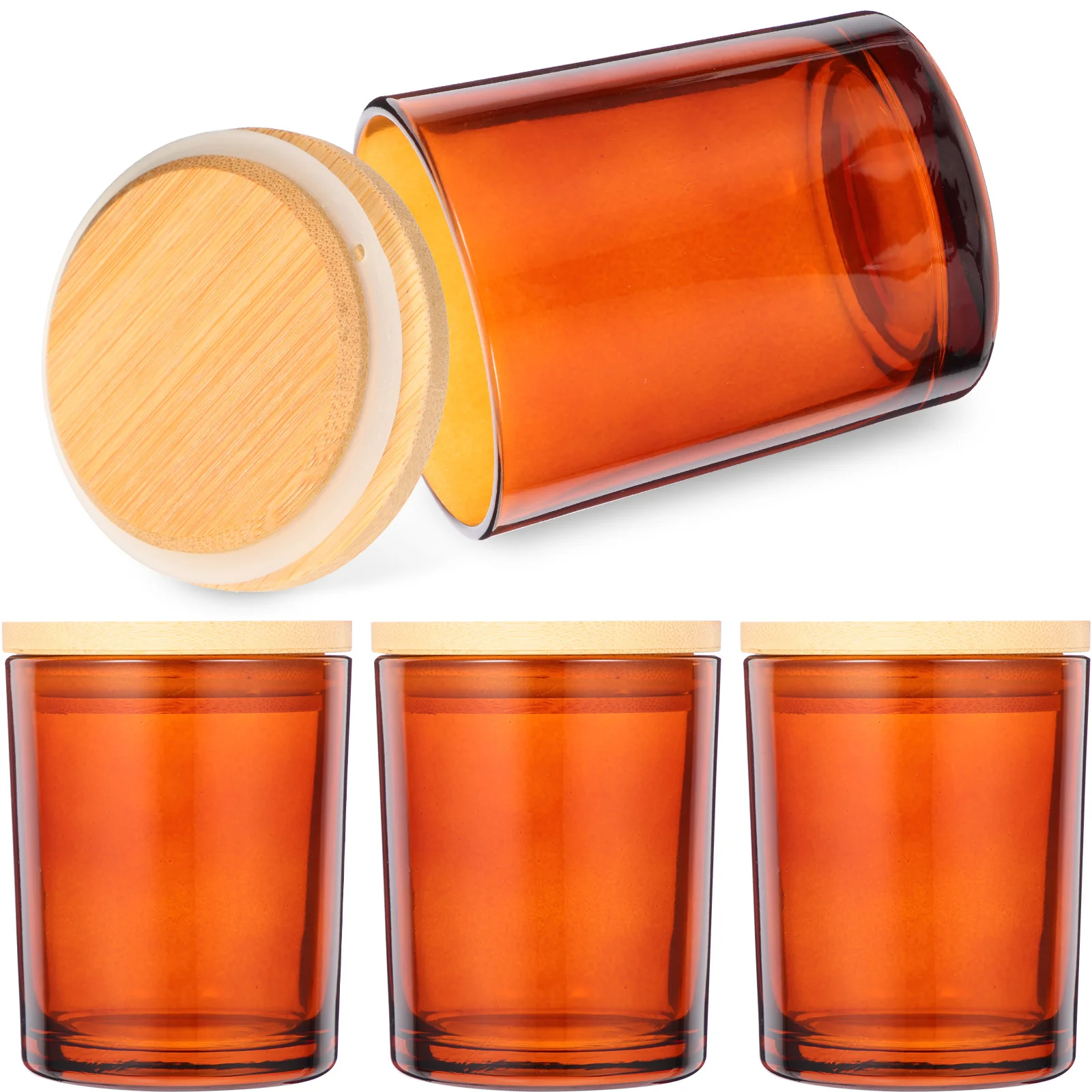 4Sets Glass Cups Bamboo Lids Aromatherapy Holders for DIY Candles Home Decoration Gift Storage Household Supply