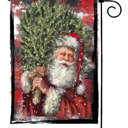 Christmas Tree Santa Chimney Yard Garden Flag 12X18 Inch Two Sided YYZ