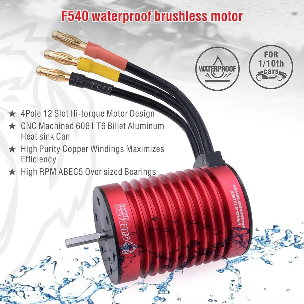 SURPASS HOBBY KK Waterproof Combo F540 3000KV 4370KV Brushless Motor w/ 45A Brushless ESC for 1/10 RC Car / Tamiya Axial Redcat