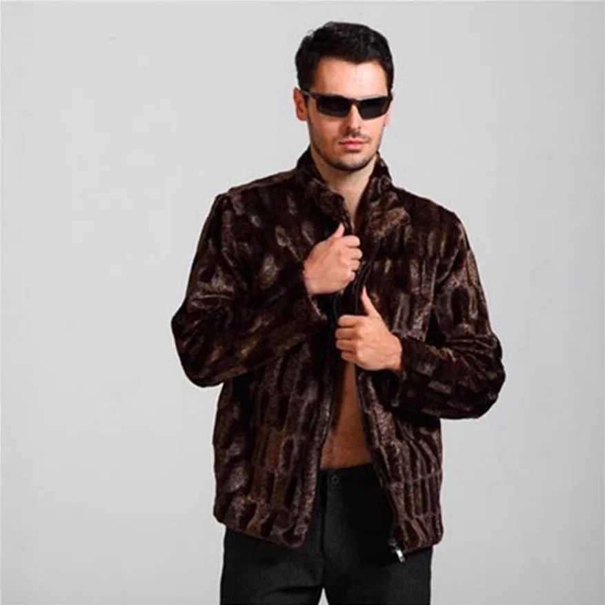 Men Faux Fur Outerwear Long Sleeve Turn Down Collar Jackets Solid Coat Cardigan 2025 High Street Overcoat Autumn Spliced