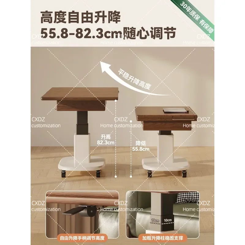 Folding Coffee Table with Wheels Mobile Small Apartment Cream Antique Style Dual Purpose End Table