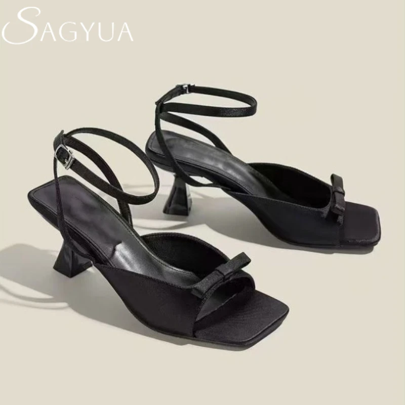 

High Heels Sandals Women Square Toe Heeled Shoes Sexy New Summer Slippers Party 2025 Designer Brand Woman Pumps Sandalias Mujer