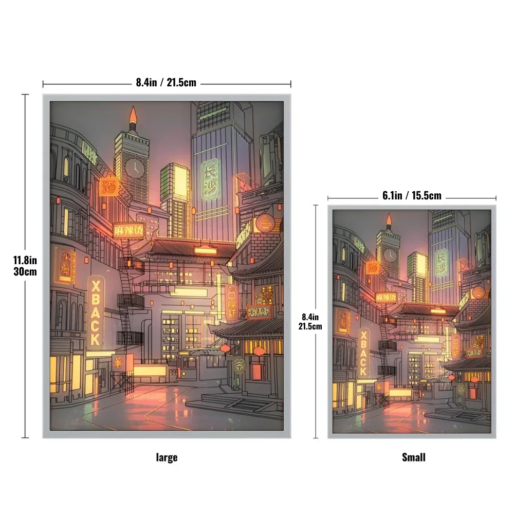 LED Beautiful City Night View Table Light Painting,HD Picture Narrow Bezel USB Plug Dimming Romantic Home Decorations Night Lamp