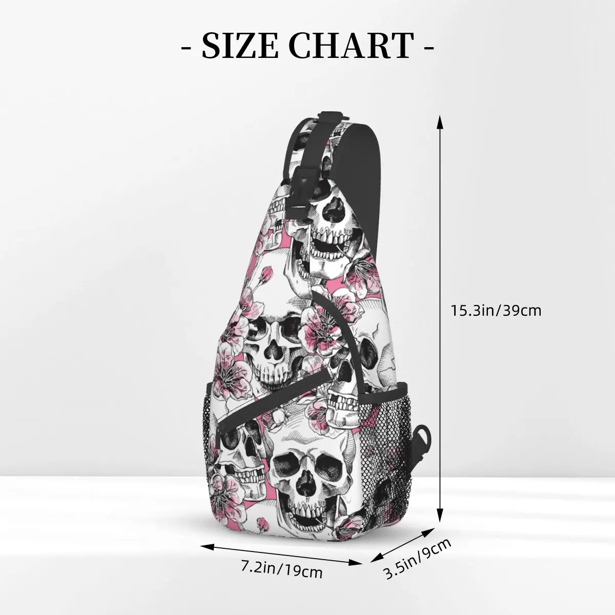 Floral Skull Sling Bag Chest Crossbody Shoulder Sling Backpack Outdoor Hiking Daypacks Pink Cherry Printed Bookbag