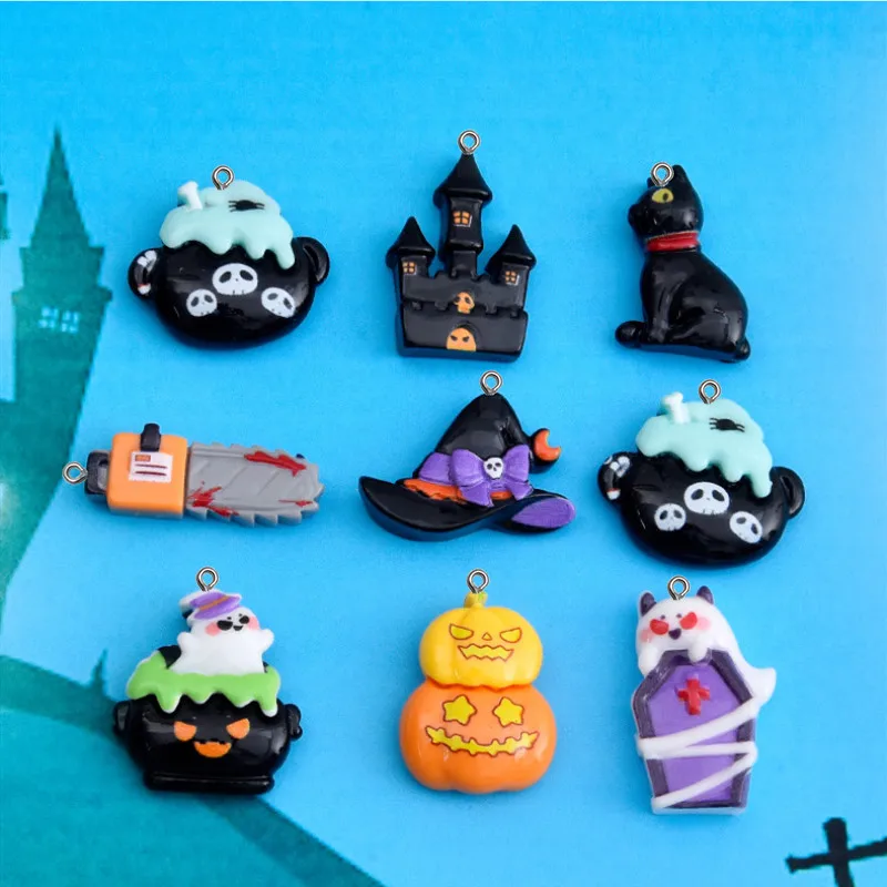 10Pcs Funy Pumpkin Ghost Flatback Resin Charms Creative Halloween Craft Accessories DIY Scrapbooking Decorate Materials Pendant