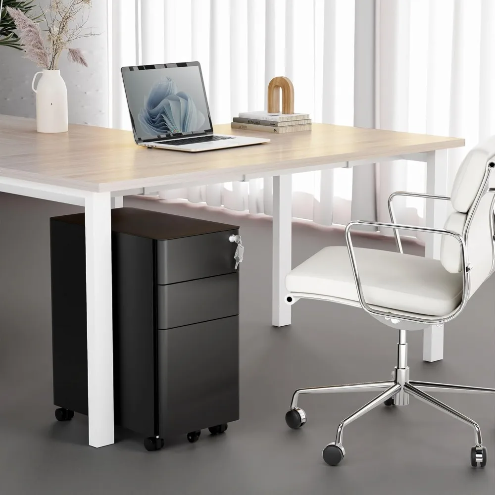 Slanke mobiele archiefkast onder het bureau, rollende slanke design archiefkast met 3 laden voor opslag onder het bureau - archieven,