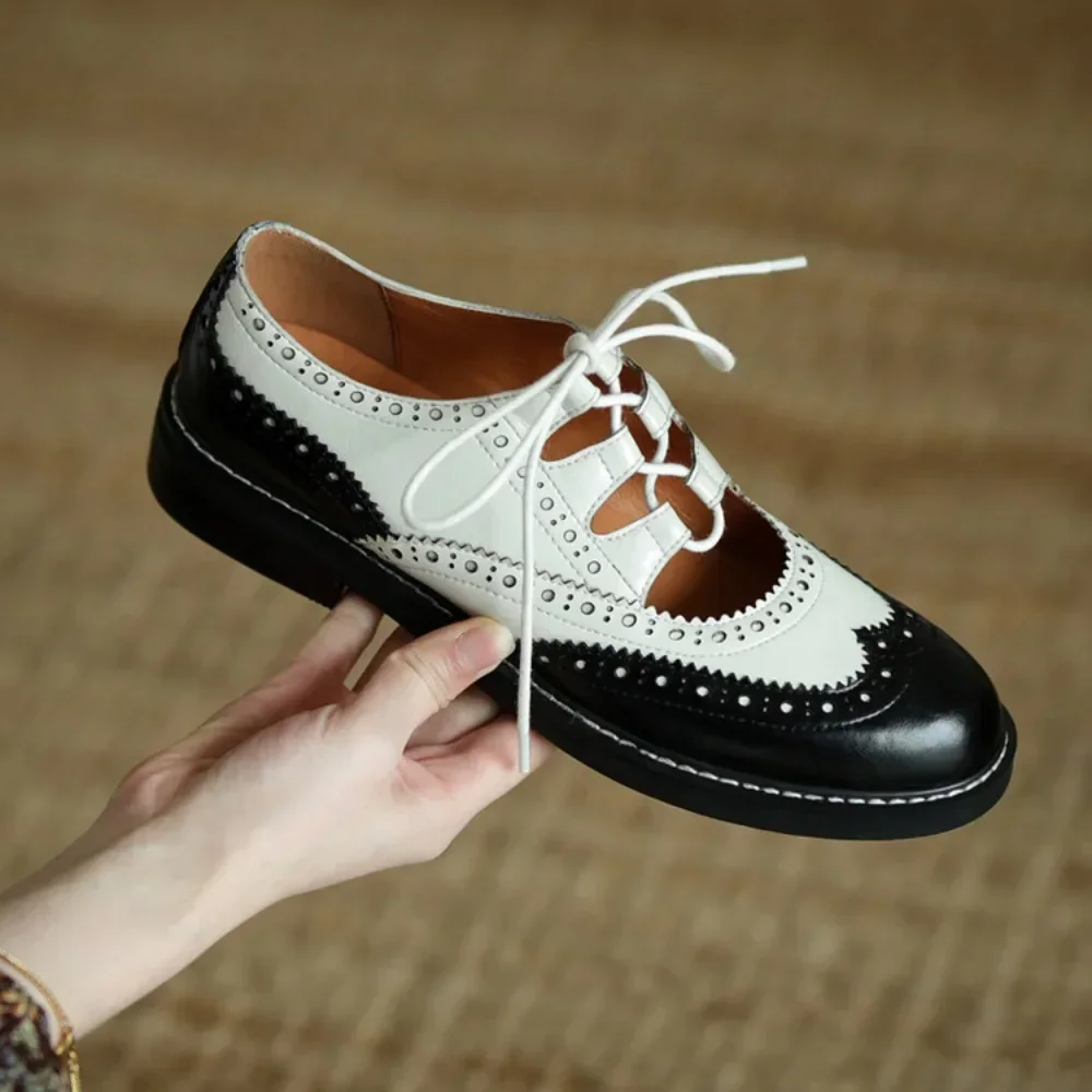 Scarpe Oxford Scarpe da donna in pelle crosta per donna Primavera/Autunno Mocassini da donna Scarpe brogue estive Scarpe stringate vintage Scarpe