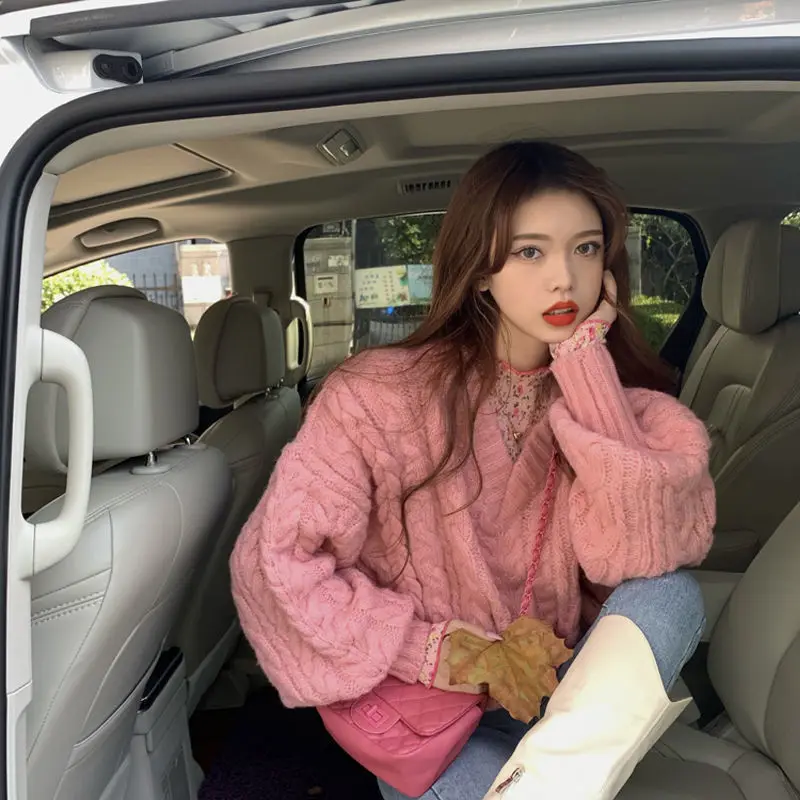 

Pullovers Women Baggy Pure Color Long Sleeve Harajuku Sweet Students Fashion All-match Ulzzang Knitting Autumn Popular Ladies