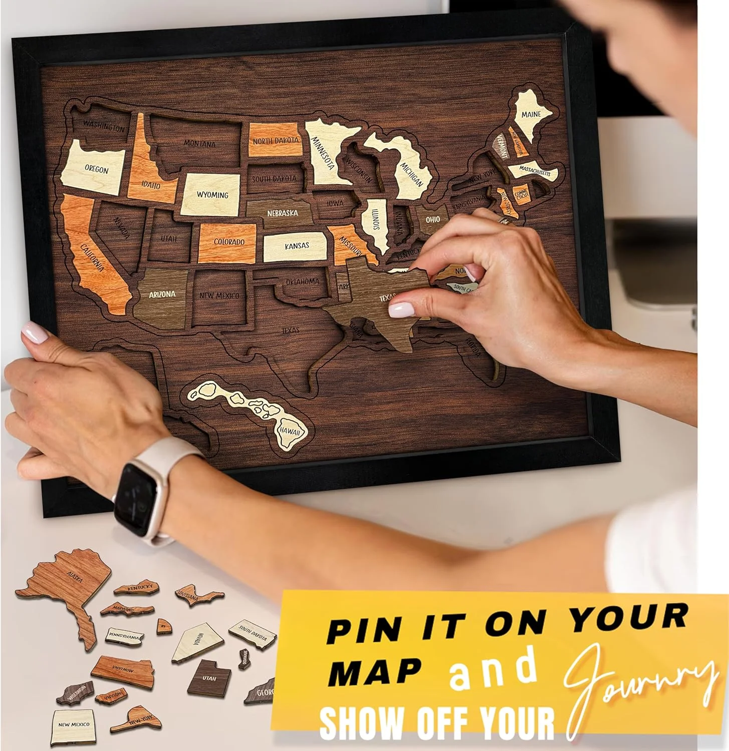 Wooden USA Travel Map, 12 X 10Inch Wooden USA Map Puzzle, Perfect For Couples and Families Gift