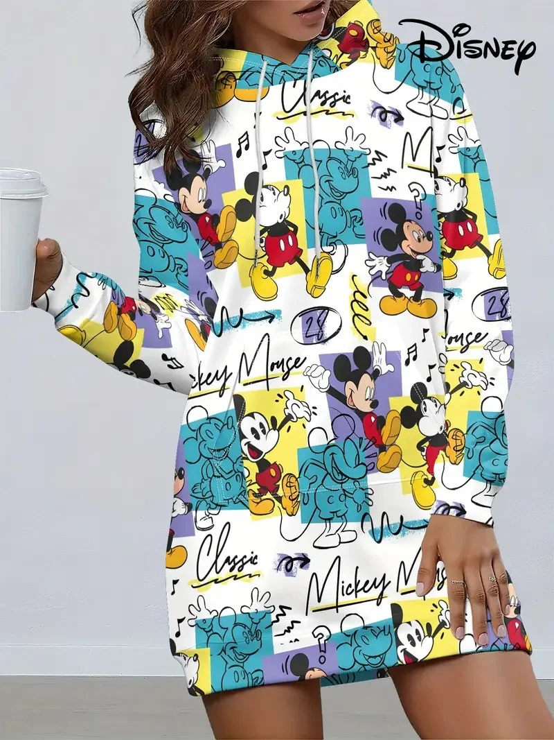 عيد الميلاد ديزني العلامة التجارية غرزة الكرتون طويل هوديي الخريف جديد البسيطة مثير فستان بأكمام طويلة الكورية أزياء أنيقة السيدات الطرف.