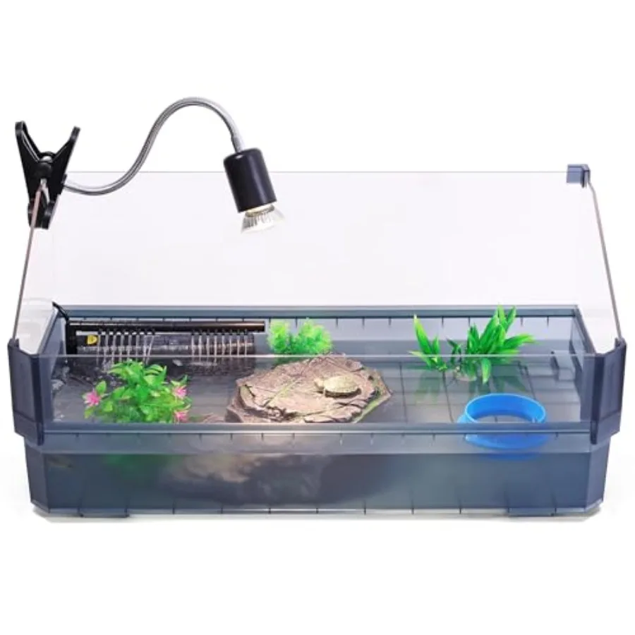 

Turtle Tank Kit for Aquatic Turtles Complete Starter Habitat with Filter, UVB Lamp, Basking Platform, Plants, Feeding Ring Turt