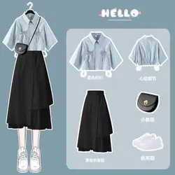 Street Fashion Polo Collar Top Skirt 2025 Popular Summer New Sweet Women's Two-piece Set