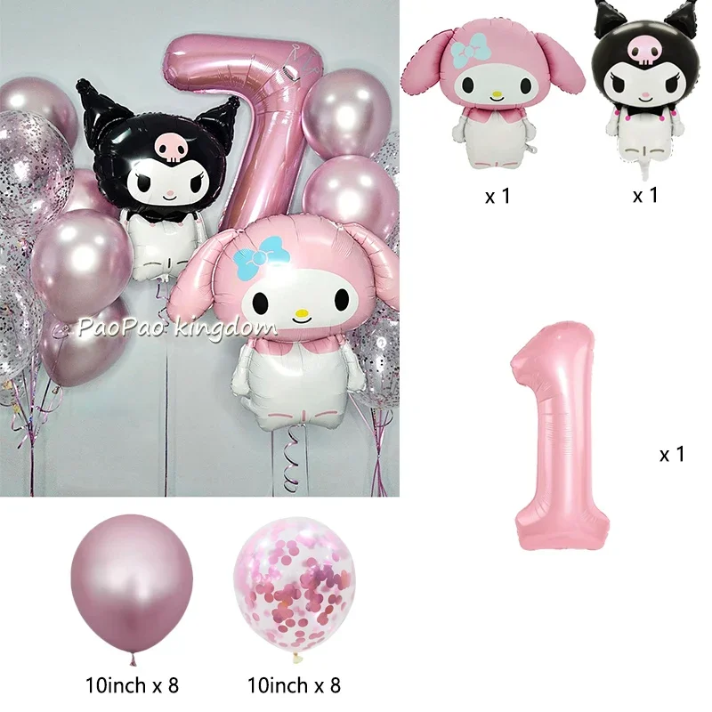 Cartoon Kuromi My Melody Themen-Folienballons Set Latexballons Kindergeburtstagsparty Dekoration Zahlenballon Globos – Detail 25
