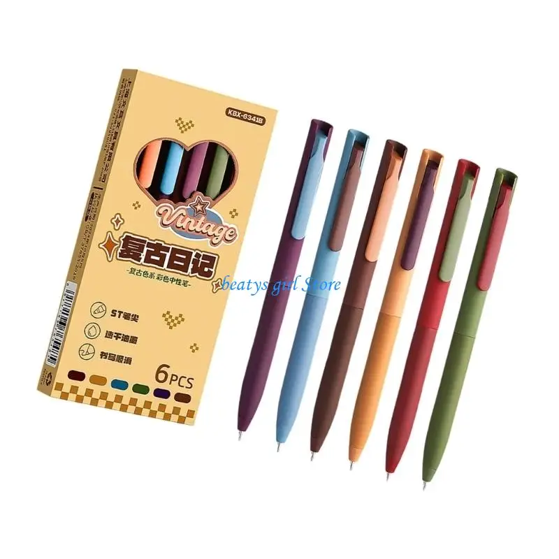 C7AB Set Of 6 0.5mm Roller Ball Pen Fine Point Pen For Exams Office School Writing Smooth Quick Drying Clicks Gel Pen Set