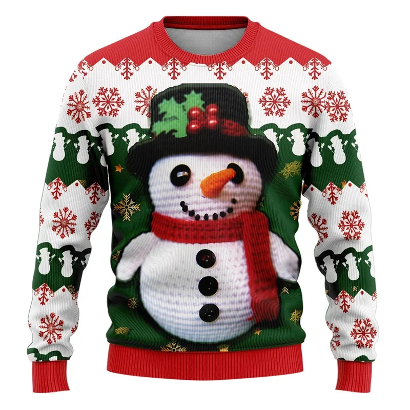 2024 New In Snowman Ugly Christmas Sweater For Men Kids 3d Printed Merry Christmas Pullovers New Year Gift Round